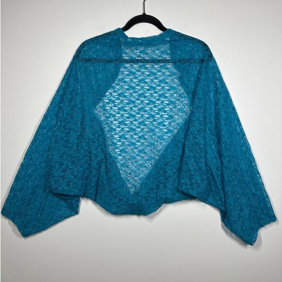 LOGO by Lori Goldstein Women's Lace Open Shrug Cover Top Sz 4X / 5X Blue A397997 - Picture 9 of 10